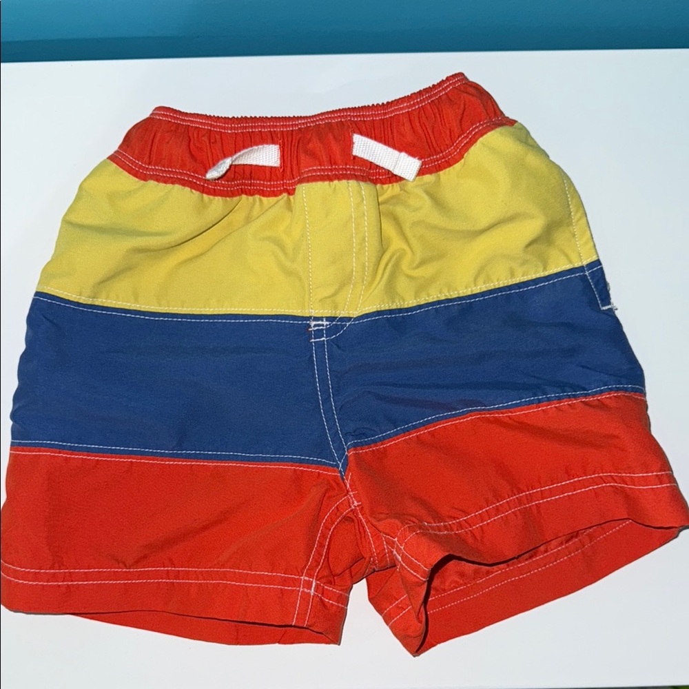 Hanna Andersson Colorblock Kids Swim Trunks - Red, Yellow, Blue